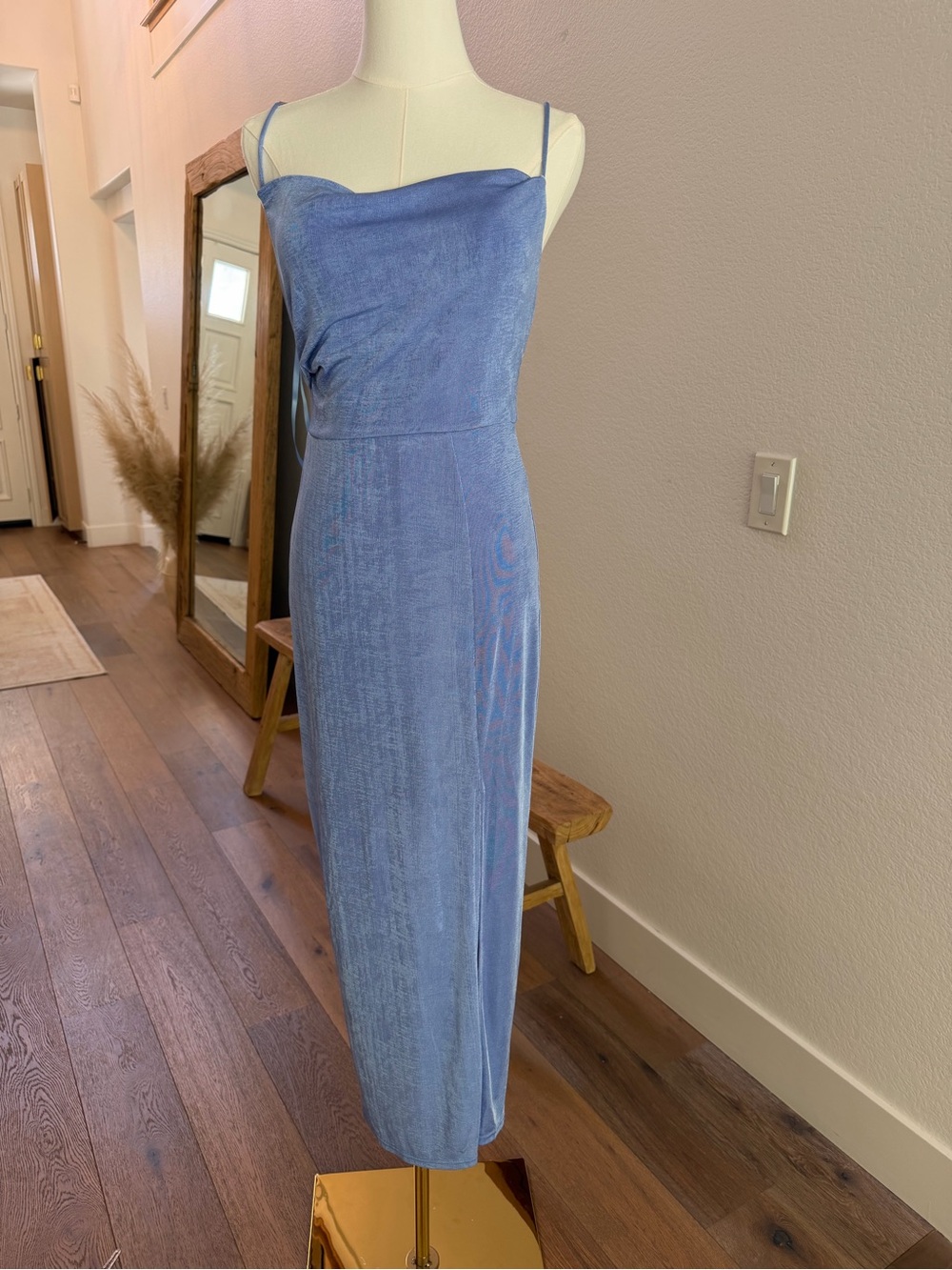 Hello Molly Light Blue Satin Slip Midi Dress